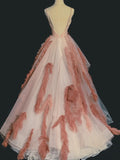 Elegant Ball Gown Spaghetti Strap Pink Tulle Inspiration Long Prom Dresses HZ0311