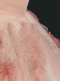 Elegant Ball Gown Spaghetti Strap Pink Tulle Inspiration Long Prom Dresses HZ0311