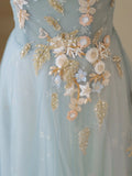 Cute Ball Gown Spaghetti Straps Light Sky Blue Tulle Long Prom Dresses Impress 19th Birthday Outfits Prom Gown HZ0311