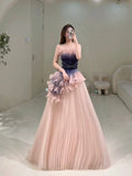 Stylish Ball Gown Strapless Blush Grape Pink Tulle Long Prom Dresses Inspiration Evening Gowns Formal Party Prom Dress HZ0311