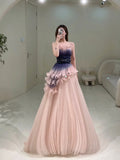 Stylish Ball Gown Strapless Blush Grape Pink Tulle Long Prom Dresses Inspiration Evening Gowns Formal Party Prom Dress HZ0311