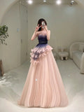 Stylish Ball Gown Strapless Blush Grape Pink Tulle Long Prom Dresses Inspiration Evening Gowns Formal Party Prom Dress HZ0311