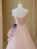 Stylish Ball Gown Strapless Blush Grape Pink Tulle Long Prom Dresses Inspiration Evening Gowns Formal Party Prom Dress HZ0311