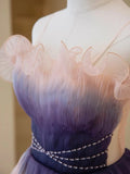 Stylish Ball Gown Strapless Blush Grape Pink Tulle Long Prom Dresses Inspiration Evening Gowns Formal Party Prom Dress HZ0311