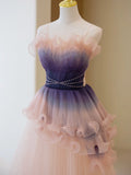 Stylish Ball Gown Strapless Blush Grape Pink Tulle Long Prom Dresses Inspiration Evening Gowns Formal Party Prom Dress HZ0311