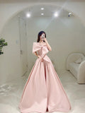 Cute A Line Strapless Pink Satin With Bow-knot Long Prom Dresses Impress 18th Birthday Outfits Prom Gown HZ0311