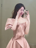 Cute A Line Strapless Pink Satin With Bow-knot Long Prom Dresses Impress 18th Birthday Outfits Prom Gown HZ0311