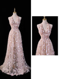 Pretty A line Halter Blush Pink Lace Prom Dresses Formal Dress 18th Birthday Outfits Party Gowns HZ0311