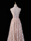 Pretty A line Halter Blush Pink Lace Prom Dresses Formal Dress 18th Birthday Outfits Party Gowns HZ0311