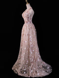 Pretty A line Halter Blush Pink Lace Prom Dresses Formal Dress 18th Birthday Outfits Party Gowns HZ0311