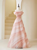 Elegant Ball Gown Strapless Pink Tulle Prom Dress Charming Evening Party Gowns Fashion Wedding Guest Dress HZ0311