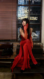 Sexy Mermaid Strapless Red With Gloves Long Prom Dresses Formal Dress Party Birthday Outfits HZ0311