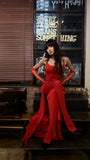 Sexy Mermaid Strapless Red With Gloves Long Prom Dresses Formal Dress Party Birthday Outfits HZ0311