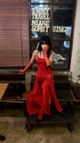 Sexy Mermaid Strapless Red With Gloves Long Prom Dresses Formal Dress Party Birthday Outfits HZ0311