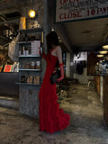Sexy Mermaid Strapless Red With Gloves Long Prom Dresses Formal Dress Party Birthday Outfits HZ0311