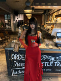 Sexy Mermaid Strapless Red With Gloves Long Prom Dresses Formal Dress Party Birthday Outfits HZ0311
