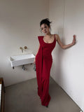 Unique Mermaid Spaghetti Strap Red With Scarf Long Prom Dresses Inspiration 18th Birthday Gowns Formal Evening Dress HZ0311