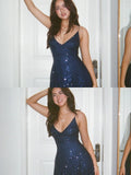 Unique Mermaid Spaghetti Strap Navy Blue With Corset Back Long Prom Dresses Inspiration 18th Birthday Outfits Formal Evening Dress HZ0311