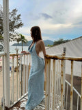 Glittery Mermaid Halter Light Blue With Open Backs Sequin Long Prom Dresses Inspiration 16th Birthday Outfits Formal Evening Dress HZ0311