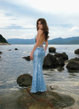 Glittery Mermaid Halter Light Blue With Backless Sequin Long Prom Dresses Inspiration 18th Birthday Outfits Formal Evening Dress HZ0311