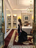 Chic Mermaid Strapless Black Satin With Ruffles Prom Dress Long Birthday Party Gown Evening Dresses HZ0311