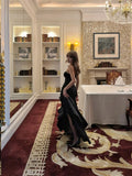 Chic Mermaid Strapless Black Satin With Ruffles Prom Dress Long Birthday Party Gown Evening Dresses HZ0311