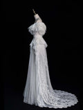 Classic A Line V Neckline Wedding Dresses Lace White With Sleeves Vintage Brides Dress Summer Bridal Gowns HZ0311