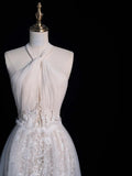 Classic Mermaid Halter Wedding Dresses Lace White With Appliques Vintage Brides Dress Summer Bridal Gowns HZ0311
