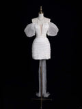 Classic Sheath Wedding Dresses Off The Shoulder Short White With Short Sleeves Brides Dress Summer Bridal Gowns HZ0311