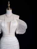 Classic Sheath Wedding Dresses Off The Shoulder Short White With Short Sleeves Brides Dress Summer Bridal Gowns HZ0311