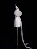 Classic Sheath Wedding Dresses Off The Shoulder Short White With Short Sleeves Brides Dress Summer Bridal Gowns HZ0311