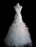 Dream Wedding Dresses Mermaid Strapless White Sleeveless Pleated Brides Dress Fitted Bridal Gowns HZ0311