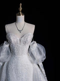 Civil Wedding Dresses Mermaid Sweetheart White With Long Sleeves Lace Brides Dress Fitted Bridal Gowns HZ0311