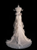 Civil Wedding Dresses Mermaid Off The Shoulder White With Short Sleeves Sequin Brides Dress Fitted Bridal Gowns HZ0311