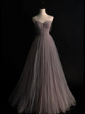 Elegant A line Sweetheart Beaded Bodice Tulle Long Prom Dresses Evening Outfits Formal Dress HZ0311