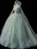 Cute Ball Gown Strapless Mint Green Sleeveless With Applique Cape Tulle Long Quinceanera Dresses Sweet 15 16 Birthday Outfits HZ0311