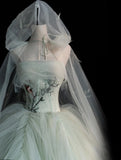 Cute Ball Gown Strapless Mint Green Sleeveless With Applique Cape Tulle Long Quinceanera Dresses Sweet 15 16 Birthday Outfits HZ0311