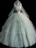 Cute Ball Gown Strapless Mint Green Sleeveless With Applique Cape Tulle Long Quinceanera Dresses Sweet 15 16 Birthday Outfits HZ0311