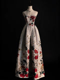 Modest A line Sweetheart Floral Appliqued Satin Long Prom Dresses Night Formal Dresses HZ0311