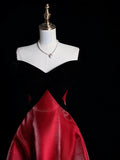 Modest A line Sweetheart Black Velvet Top Red Skirt Long Prom Dresses Night Formal Dresses HZ0311