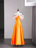 Modest A line Off The Shoulder Orange Appliqued Satin Long Prom Dresses Night Formal Dresses HZ0311