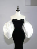 Modest Mermaid Sweetheart Black Velvet With Cape Satin Long Prom Dresses Night Formal Dresses HZ0311