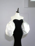 Modest Mermaid Sweetheart Black Velvet With Cape Satin Long Prom Dresses Night Formal Dresses HZ0311