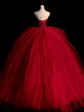 Cute Ball Gown Strapless Red Sleeveless With Applique Tulle Long Quinceanera Dresses Sweet 15 16 Birthday Outfits HZ0311