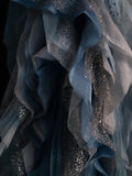 Modest A line Sweetheart Blue Grey Tulle With Ruffle Bodice Long Prom Dresses Night Formal Dresses HZ0311