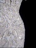 Civil Wedding Dresses Mermaid Scoop Neck White Sequin With Beaded Bodice Short Sleeves Brides Dress Fitted Bridal Gowns HZ0311