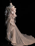 Elegant Mermaid Off The Shoulder Blush Pink Sequin With Corset Back Fitted Long Evening Dresses Semi Prom Formal Gown HZ0311