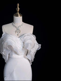 Civil Wedding Dresses Mermaid Off The Shoulder White Chiffon With Ruffles Bodice Short Sleeves Brides Dress Fitted Bridal Gowns HZ0311