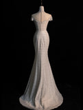 Civil Wedding Dresses Mermaid High Neck White Sequin With Beaded Bodice Sleeves Brides Dress Fitted Bridal Gowns HZ0311