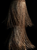 Modest Mermaid V Neckline Sequined Tassels Long Prom Dresses Night Formal Dress HZ0311